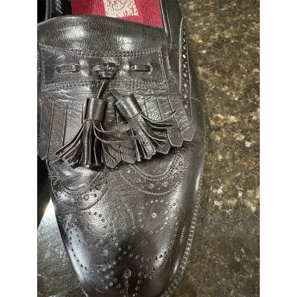 Florsheim Men's Dress Loafers Black Wingtip Tassel Kiltie Slip On Size - Picture 3 of 9